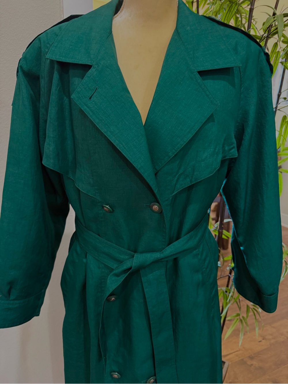 Vintage J. Gallery Emerald Green Double-Breasted Trench Coat